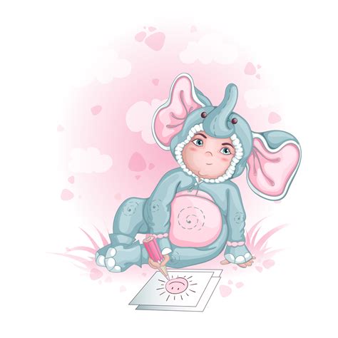 A boy in a baby elephant costume drawing 677873 Vector Art at Vecteezy