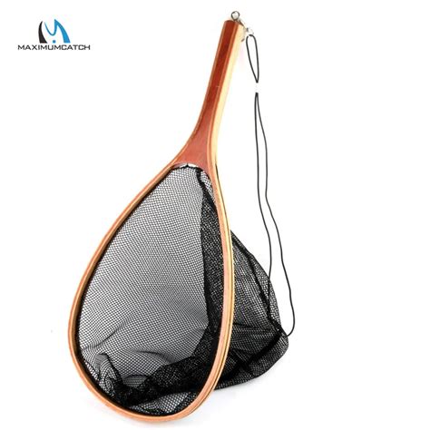 Maximumcatch FL04 Fly Fishing Landing Net Nylon Net with Wooden Handle Catch&Release Fishing Net ...