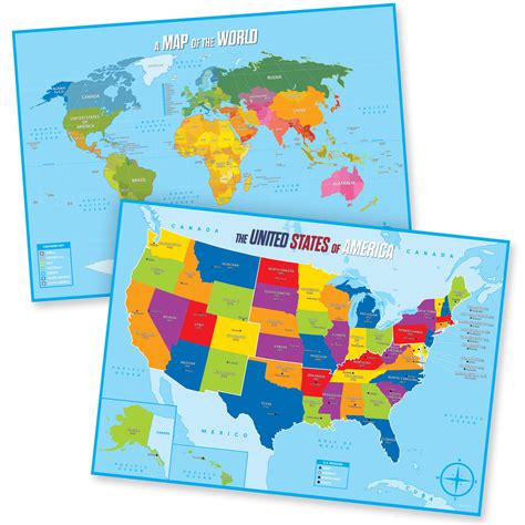 Buy World Map & USA Map Kids Wall Posters - 2 Large, Colorful & Laminated Learning Educational ...