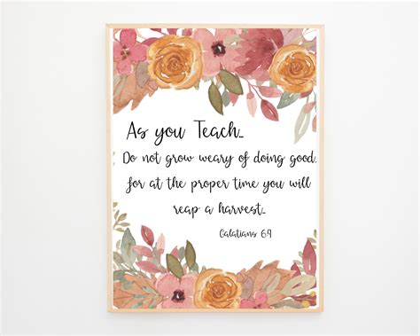 Teacher Gift, Uplifting Bible Verse Teacher Sign, Scripture Sign, Digital Download, Floral ...