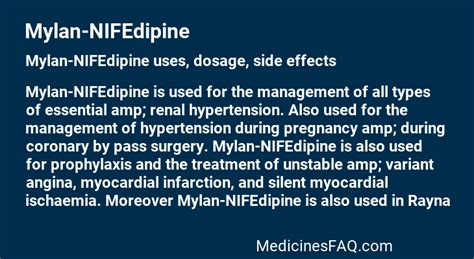 Mylan-NIFEdipine : Uses, Dosage, Side Effects, FAQ - MedicinesFAQ