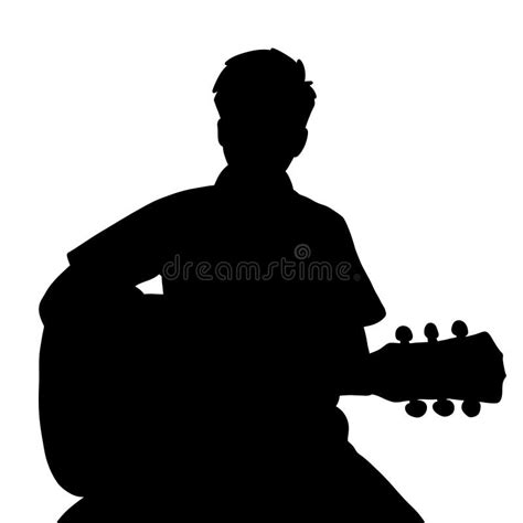 Silhouette of a Man with a Guitar on White Background Stock ...