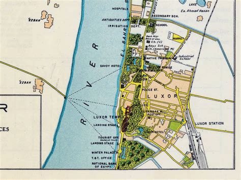 Vintage map of Luxor Egypt Luxor temples hotels rest houses | Etsy