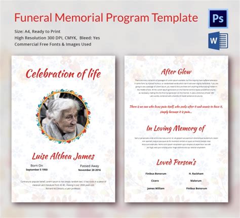 Editable Funeral Program Template Celebration Of Life Funeral | Images ...