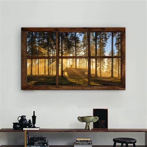 Kolo Wall Art Large Retro Vintage Fake Window Frame Sunshine Forest Painting Prints Framed and ...