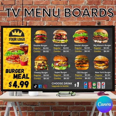 10 IN 1 PACK TV Menu Board Digital Menu Board Burger Menu Board ...