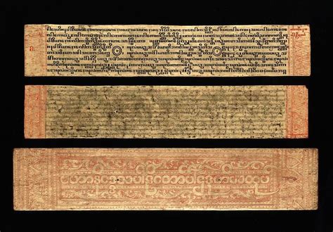 Burmese-Pali manuscript copy of the Buddhist text Mahaniddesa, showing three different types of ...