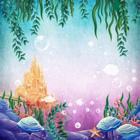 2020 Gold Castle Under The Sea Backdrop Photography Green Leaves Fishes ...