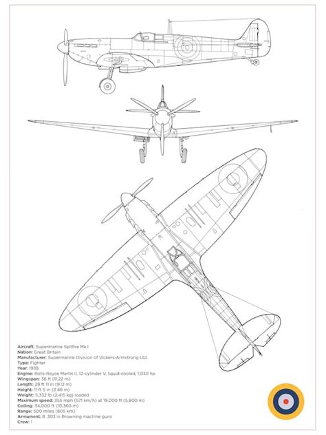 Supermarine Spitfire Mki 3-view Drawing Digital Download | Etsy