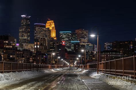 Stone Arch Bridge - Winter Night Photograph by Jim Schmidt MN - Fine ...