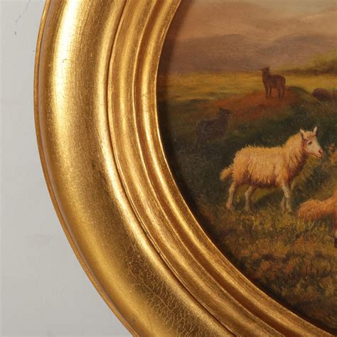 Oil Painting of Grazing Sheep and Chickens, Late 19th-Early 20th ...