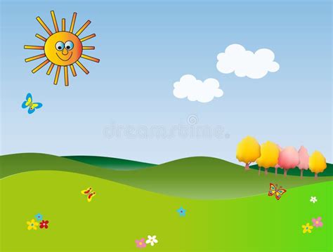 Cartoon landscapes stock illustration. Illustration of grass - 6258880