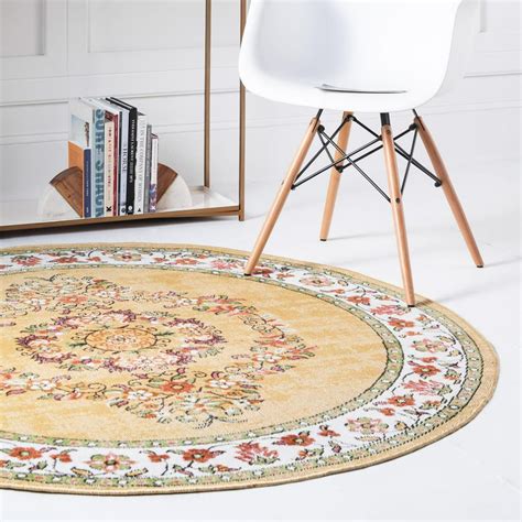 Rugs.Com Lucerne Collection Round Rug ‚Äì 5 Ft Round Yellow Low-Pile Rug Perfect For Kitchens ...