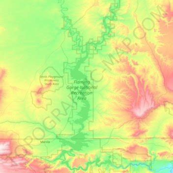 Flaming Gorge Reservoir topographic map, elevation, relief