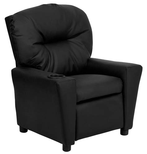 Black Vinyl Kids Recliner with Cup Holder from Renegade | Coleman Furniture