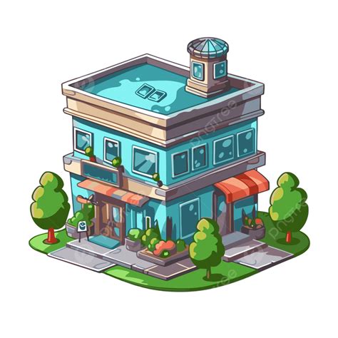 Clinic Clipart Cartoon Isometric Building Vector, Clinic, Clipart, Cartoon PNG and Vector with ...