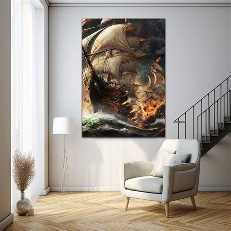 Warship Canvas Art, Pirate Ship Canvas Print, Ship Sunk in Battle Wall ...