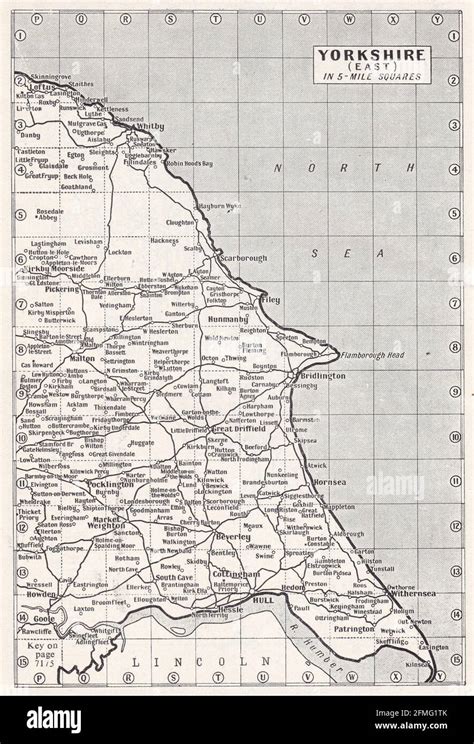 Vintage map of East Yorkshire, UK, 1930s Stock Photo - Alamy