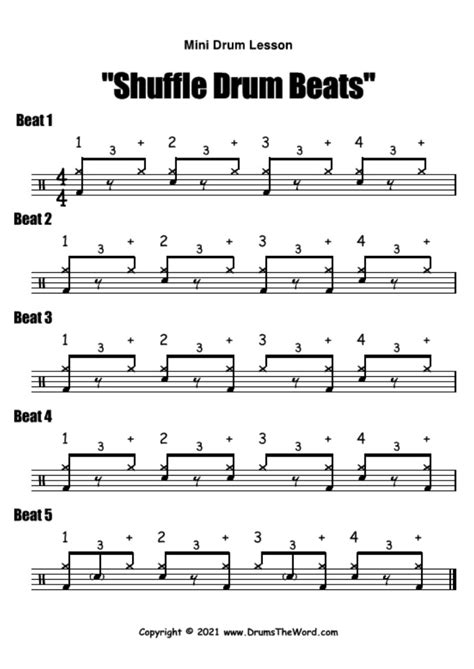 "Shuffle Drum Beats" Free Beginner Video Drum Lesson & Sheet Music ...