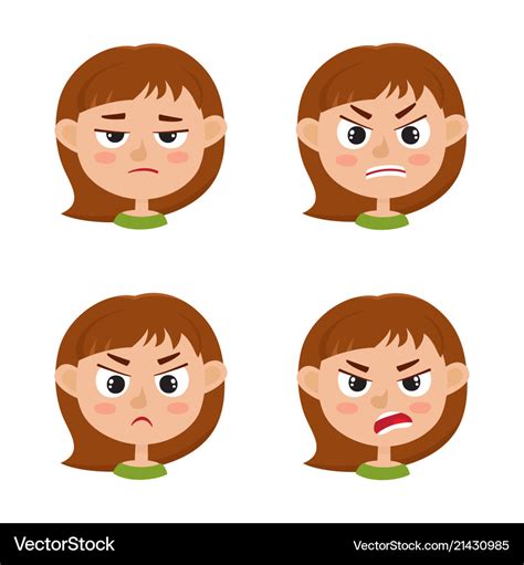 Little girl angry face expression set of cartoon Vector Image