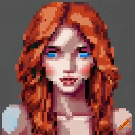 Pixel art of a redhead girl with blue eyes