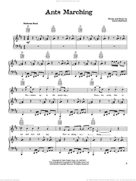 Band - Ants Marching sheet music for voice, piano or guitar [PDF]