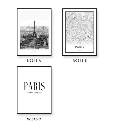 Nordic Art Black and white city Paris map Canvas Poster Minimalist Painting Abstract Photo Print ...
