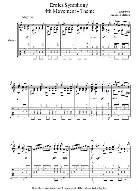 Beethoven - Eroica Symphony 4th Movement - Theme sheet music for Guitar ...