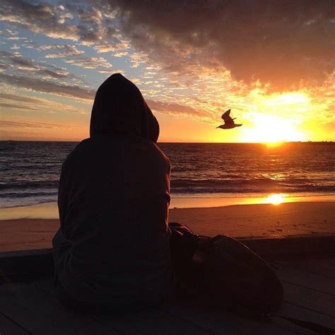 Back view of person sitting on the beach & watching the sunset | Beach watch, Person sitting, Sunset