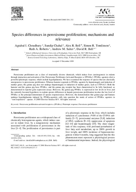 (PDF) Species differences in peroxisome proliferation; mechanisms and ...