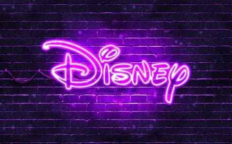 Download wallpapers Disney violet logo, 4k, violet brickwall, Disney ...