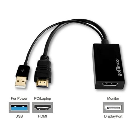 gofanco 4K x 2K HDMI to DisplayPort Converter Adapter with USB Power ...