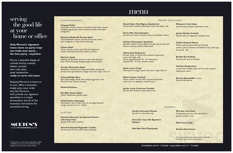 Morton's The Steakhouse menu in Cleveland, Ohio, USA