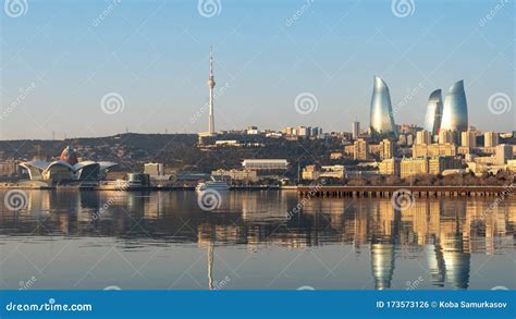 Panoramic Cityscape View of Baku in the Morning Stock Photo - Image of ...