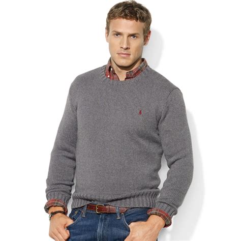 Ralph Lauren Crew Neck Cotton Sweater in Gray for Men - Lyst