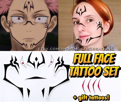 Sukuna Temporary Face Tattoos Full Set - Etsy