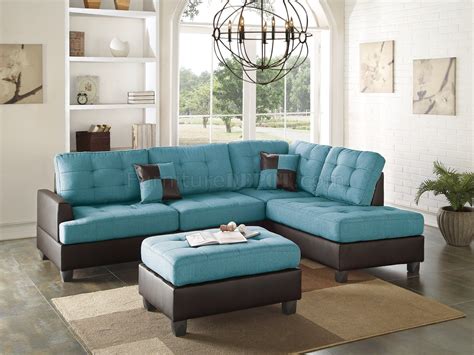 F6859 Sectional Sofa 3Pc in Teal Fabric by Boss
