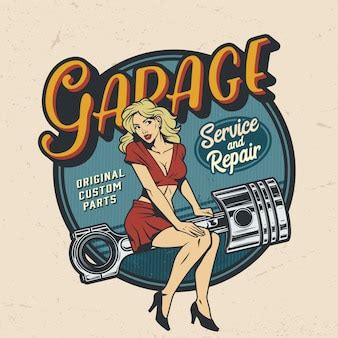 Free Vector | Vintage garage service poster template with pin up girl