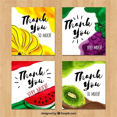 Free Vector | Pack watercolor fruit thank you cards