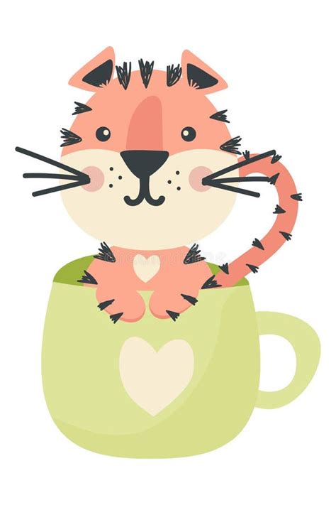 Cartoon Tiger is Sitting in a Cup of Coffee Stock Vector - Illustration ...