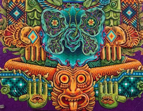 Gonzalo Areúz combines ancient Mayan art styles with the modern art styles of graffiti art to ...