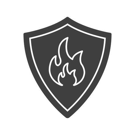 Firefighters badge glyph icon. Silhouette symbol. Protection shield with fire. Negative space ...