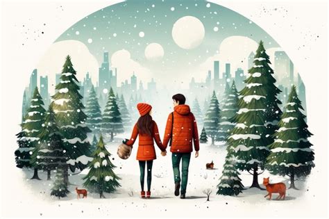 Premium AI Image | Love in the park at winter time Ristograph Art