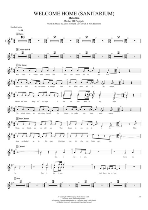 Welcome Home (Sanitarium) Tab by Metallica (Guitar Pro) - Full Score | mySongBook