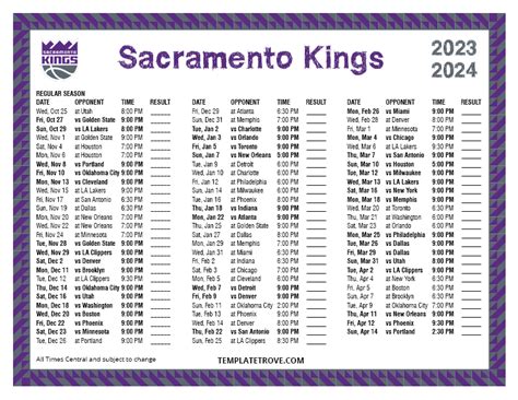 Printable 2023-2024 Sacramento Kings Schedule