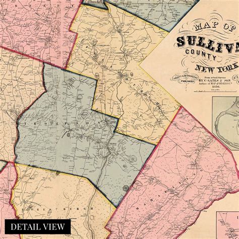 1856 Sullivan County New York Map Poster - Vintage Sullivan County NY Wall Art | eBay