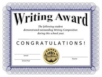 Writing Certificate by Jen Laratonda | TPT