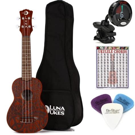 Luna Love Music Peace Soprano Ukulele Essentials Bundle - Satin Natural | Sweetwater