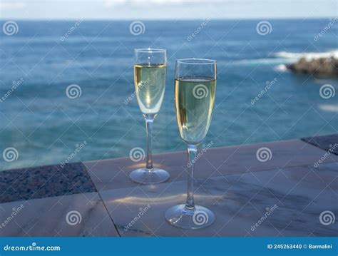 New Year Celebration with Two Glasses of Champagne or Spanish Cava ...