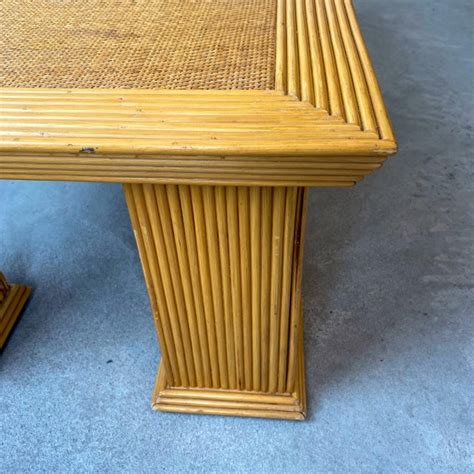 Late 20th Century Crespi Style Pencil Reed Bamboo and Wicker Coffee Table | Chairish